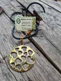 Recycled bombshell necklace w leather chain - a dozen hearts