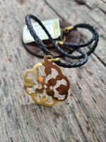 Recycled bombshell necklace w leather chain - floral design
