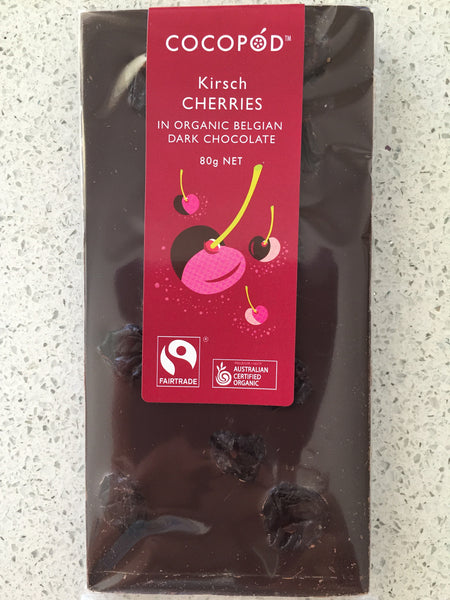 Lindsay & Edmunds Cocopod Dark Cherries in Kirsch - Organic Fairtrade chocolate