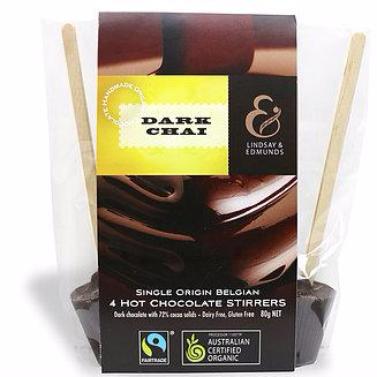 Lindsay & Edmunds Dark Chai Hot Chocolate Stirrers 4-pack - Organic Fairtrade chocolate