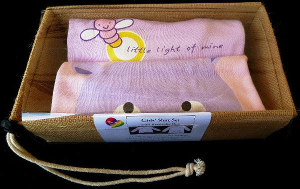 Girls Hippo and Little Light of Mine Bamboo/Organic Cotton Long-sleeve shirt gift packs (9mth to 4yr) - sweatshop-free